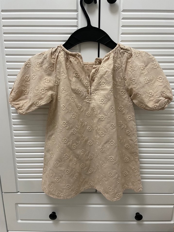 Kız Çocuk Keten Nakışlı Fırfırlı Elbise - Görsel 4