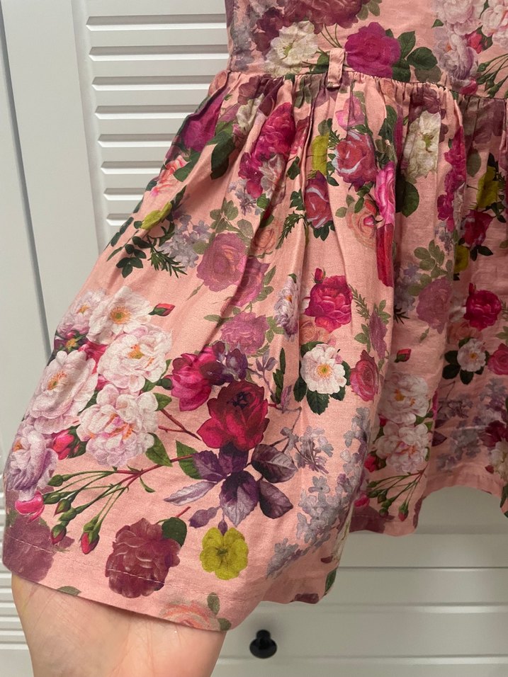 Kolsuz Çiçek Desenli Vintage Kız Elbisesi - Görsel 3