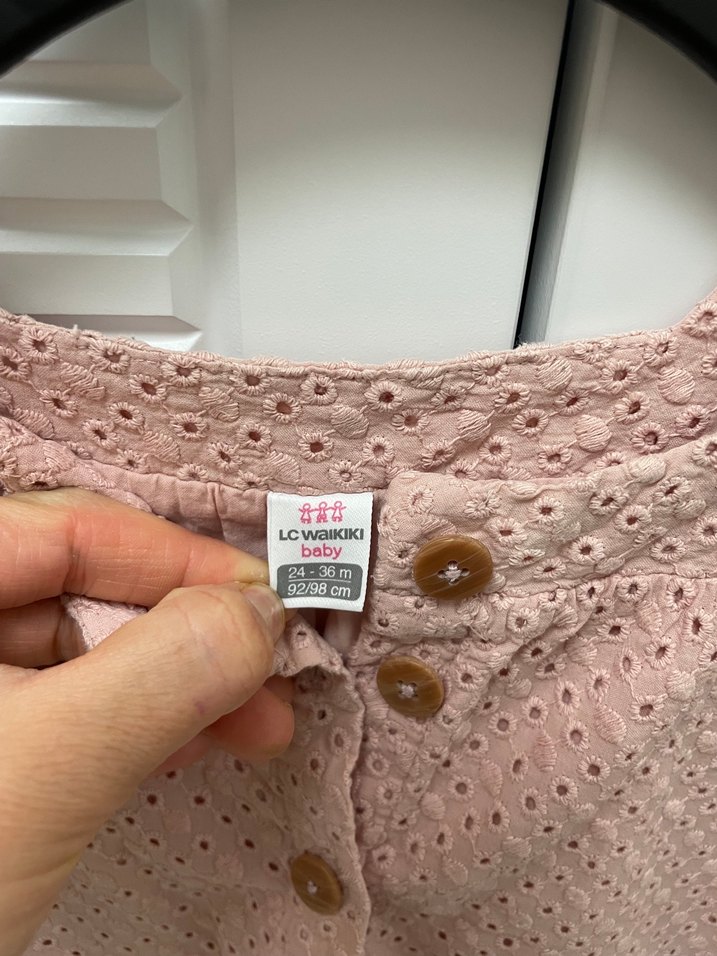 Kız Çocuk Düğmeli Pembe Bohem Elbise - Görsel 3