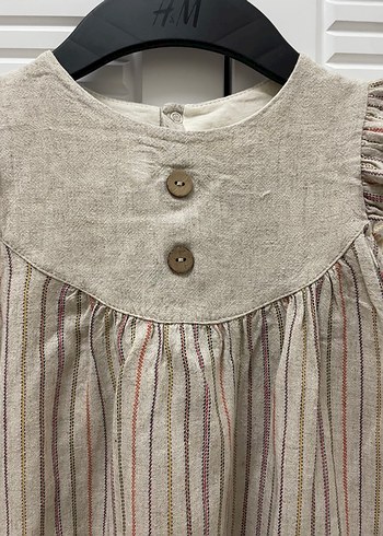 Kız Çocuk Bej Keten Elbise - Görsel 3