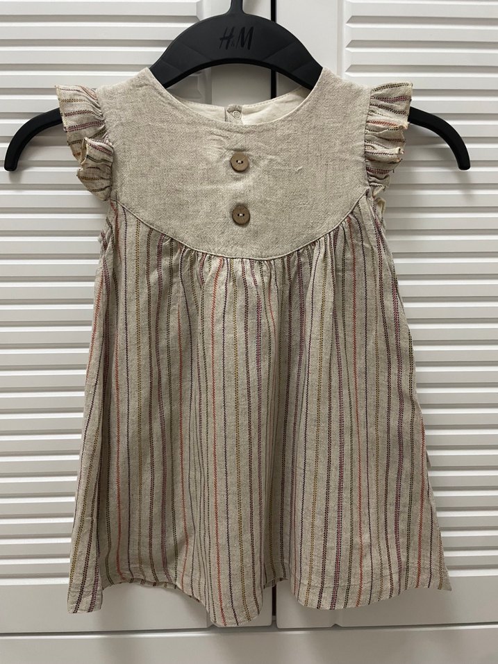 Kız Çocuk Bej Keten Elbise - Görsel 2