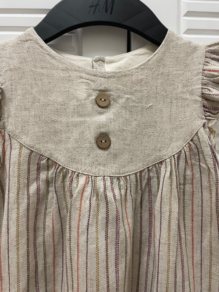 Kız Çocuk Bej Keten Elbise - Görsel 3