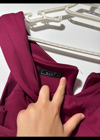 Bordo Uzun Drapeli V Yaka Abiye Elbise - Görsel 2