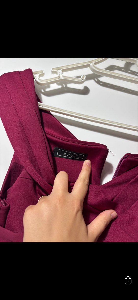 Bordo Uzun Drapeli V Yaka Abiye Elbise - Görsel 2