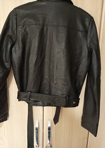 Kadın Siyah Deri Biker Ceket - Görsel 2