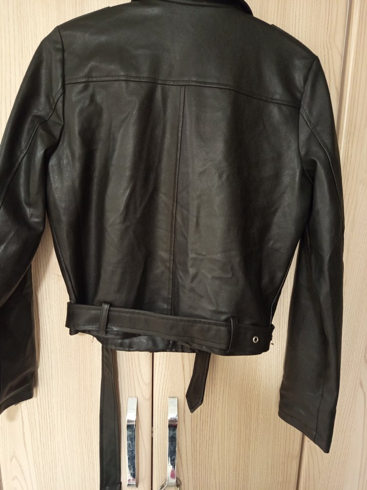 Kadın Siyah Deri Biker Ceket - Görsel 2