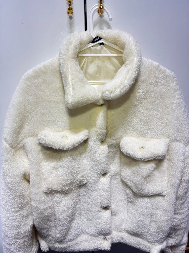 Beyaz Peluş Kadın Ceket - Görsel 2