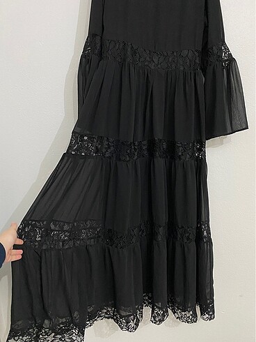36 Beden siyah Renk Siyah dantel işlemeli balom kol elbise