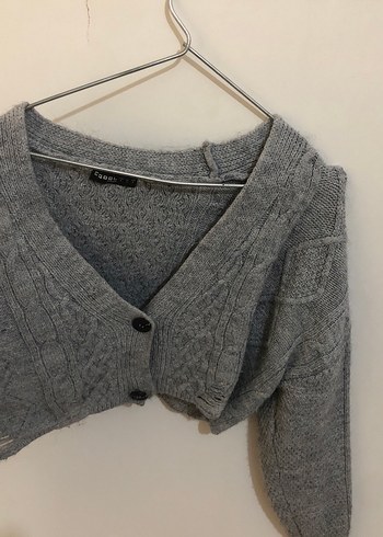 Gri Örgü V Yaka Salaş Kadın Hırka - Görsel 2