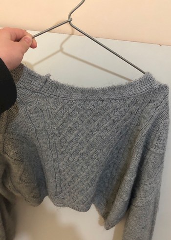 Gri Örgü V Yaka Salaş Kadın Hırka - Görsel 4