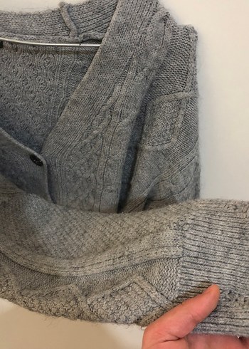 Gri Örgü V Yaka Salaş Kadın Hırka - Görsel 3