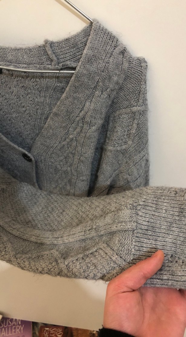 Gri Örgü V Yaka Salaş Kadın Hırka - Görsel 3