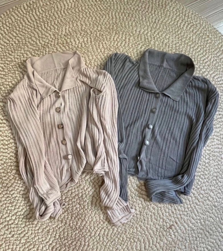 Düğmeli Bej ve gri Hırkalar - Görsel 3