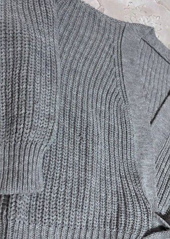 Gri V Yaka Triko Kadın kazak Hırka - Görsel 2