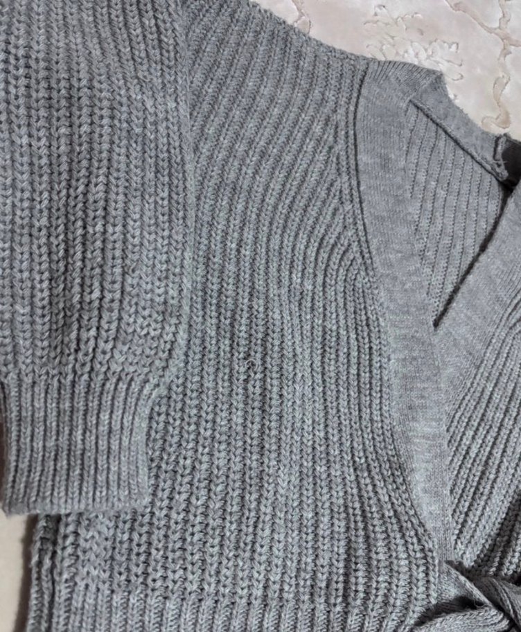 Gri V Yaka Triko Kadın kazak Hırka - Görsel 2