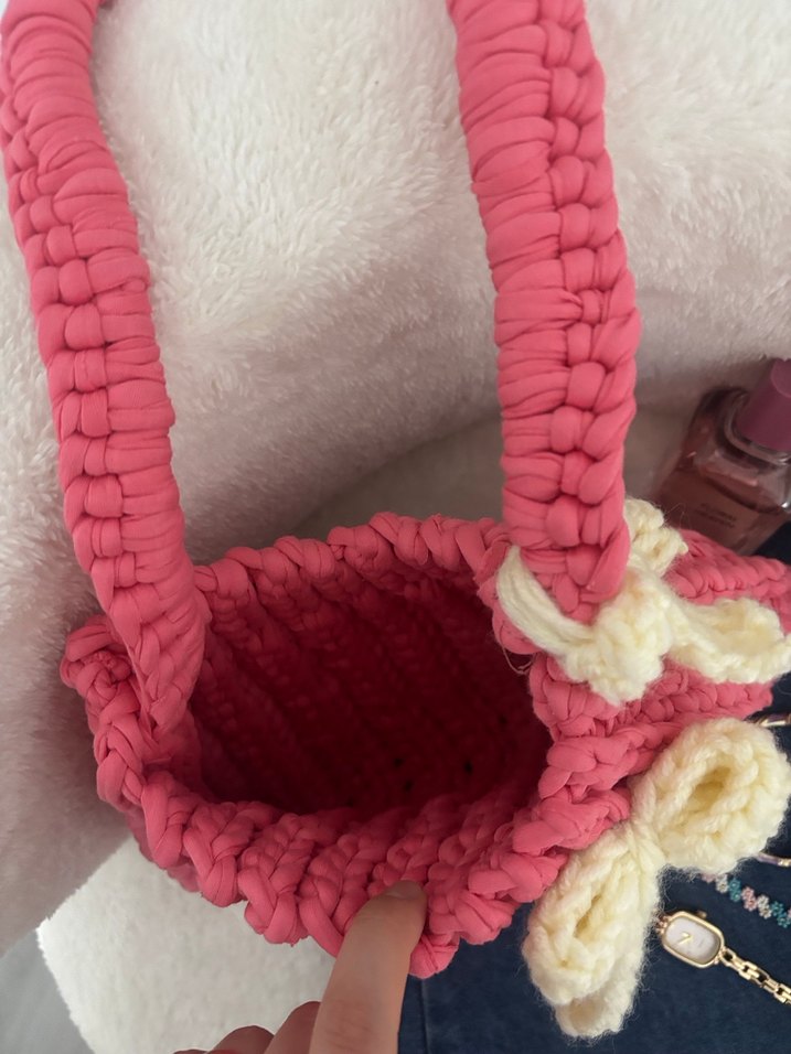 Pembe Örgü Kadın Çanta - Görsel 4