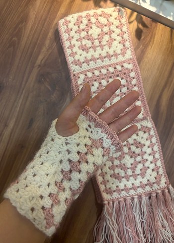 Motifli Bohem atkı eldiven set - Görsel 3