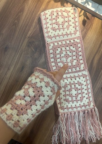 Motifli Bohem atkı eldiven set - Görsel 2