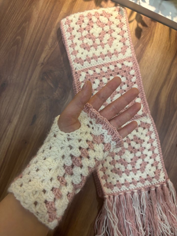 Motifli Bohem atkı eldiven set - Görsel 3