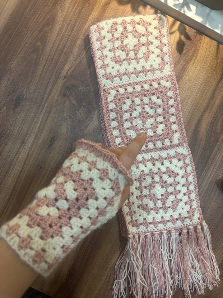 Motifli Bohem atkı eldiven set - Görsel 2