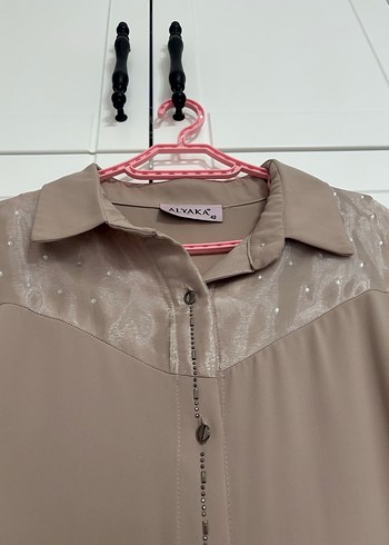 Bej Düğmeli Uzun Kollu Salaş Tunik - Görsel 3