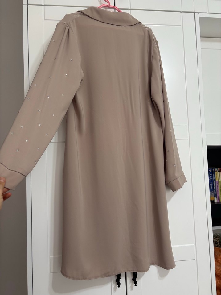 Bej Düğmeli Uzun Kollu Salaş Tunik - Görsel 4