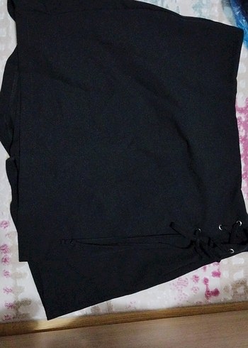 Düğmeli Siyah Midi Kadın Şort Etek - Görsel 2