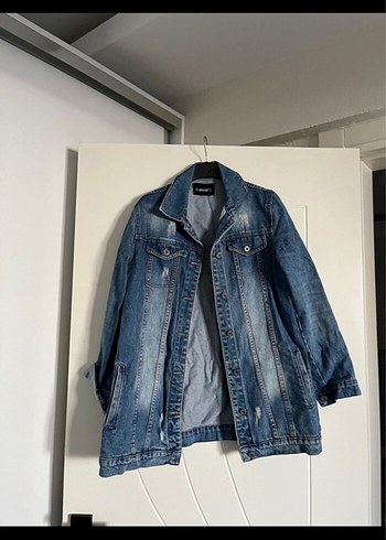 Kadın Mavi Uzun Denim Ceket - Görsel 3