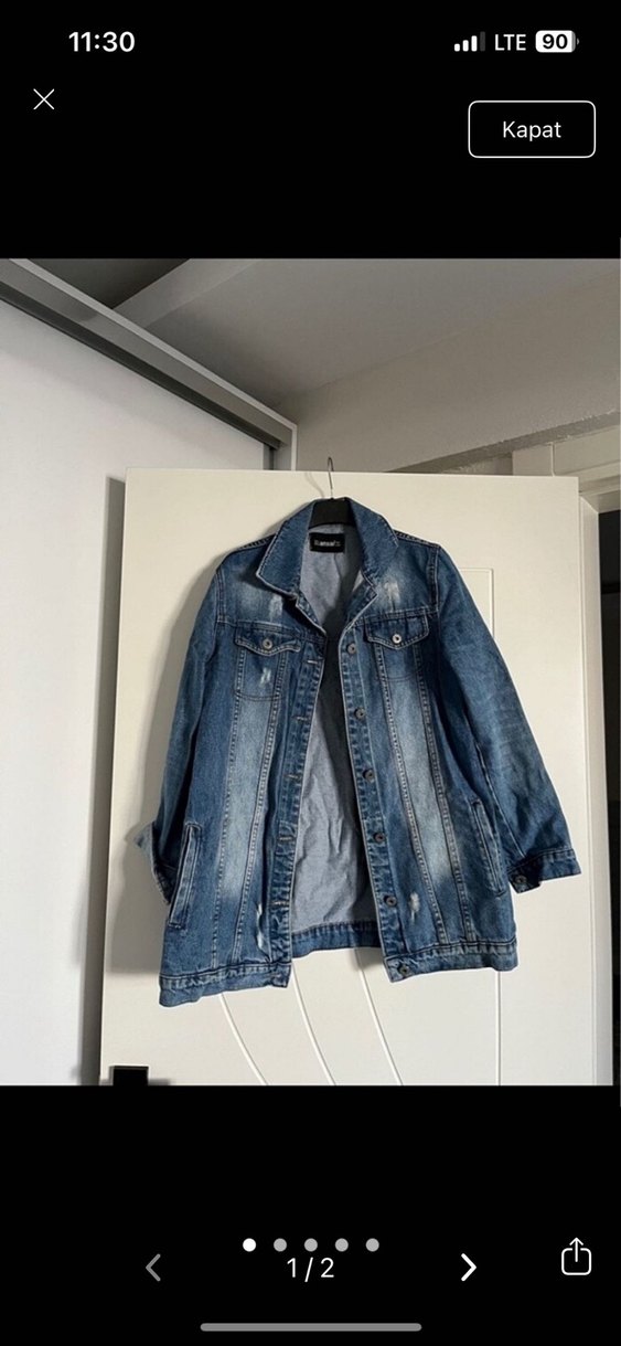 Kadın Mavi Uzun Denim Ceket - Görsel 3