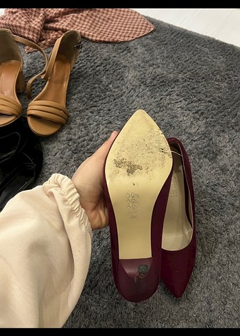 Bordo Süet Topuklu Kadın Stiletto - Görsel 2