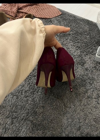 Bordo Süet Topuklu Kadın Stiletto - Görsel 3