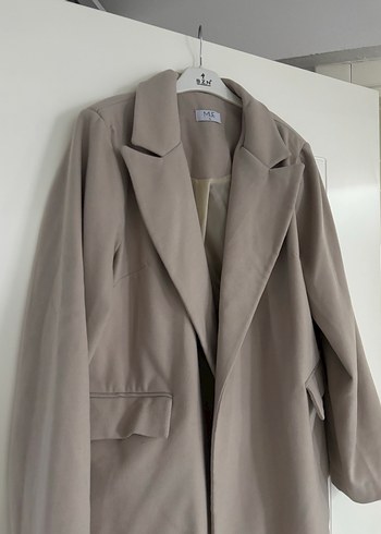 Düğmeli Bej Kadın kaşe Blazer Ceket - Görsel 3