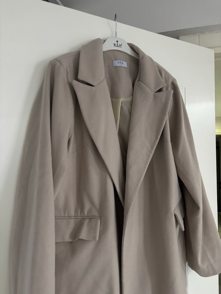 Düğmeli Bej Kadın kaşe Blazer Ceket - Görsel 3