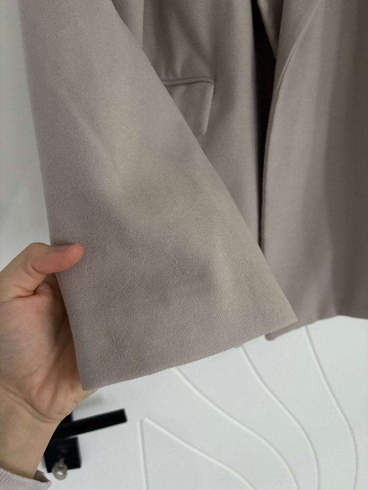 Düğmeli Bej Kadın kaşe Blazer Ceket - Görsel 4