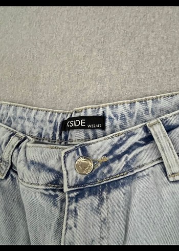 Düğmeli Gri Batik Desen Bol Kesim Kadın Kot - Görsel 2