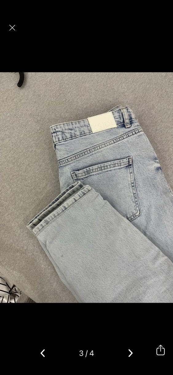 Düğmeli Gri Batik Desen Bol Kesim Kadın Kot - Görsel 3