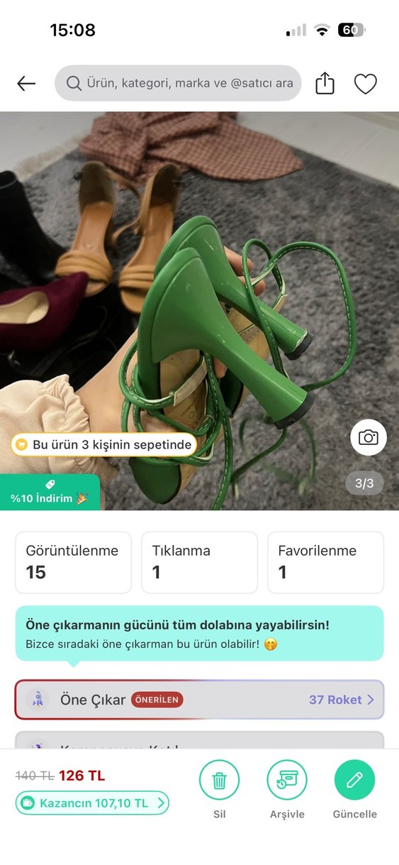 Yeşil Stiletto Topuklu Kadın Ayakkabı - Görsel 3