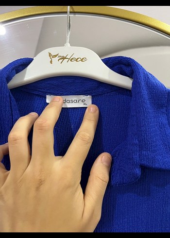 Mavi Uzun Kollu Düğmeli Keten Gömlek - Görsel 3