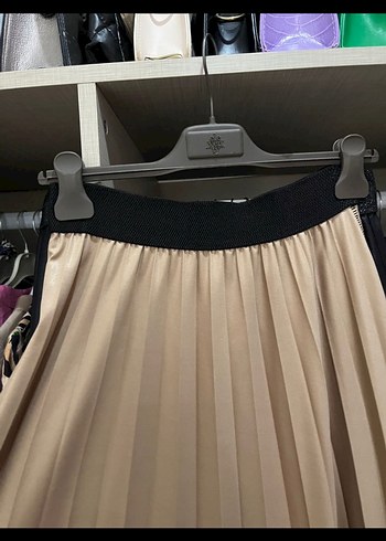 Bej Pilili Uzun Kadın Etek - Görsel 2