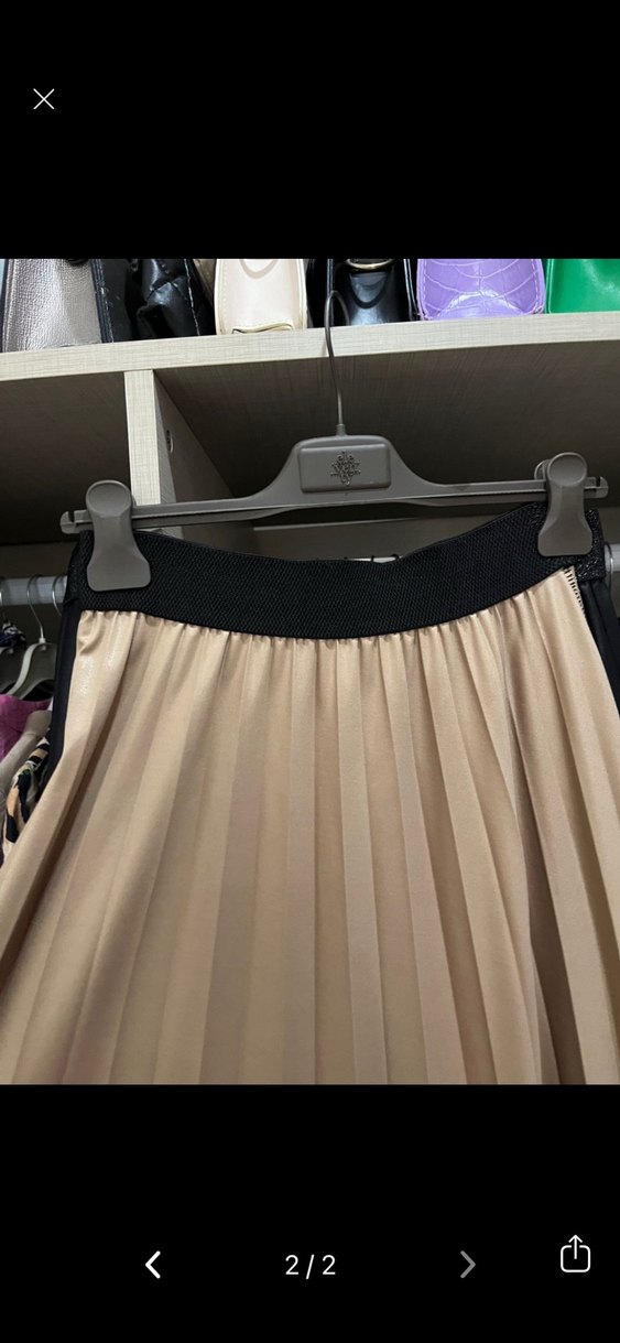 Bej Pilili Uzun Kadın Etek - Görsel 2