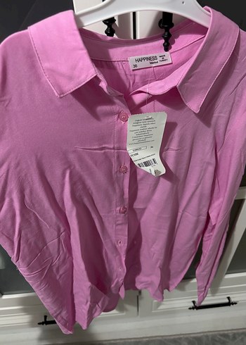 Pembe Düğmeli Uzun Kollu Kadın Gömlek - Görsel 3