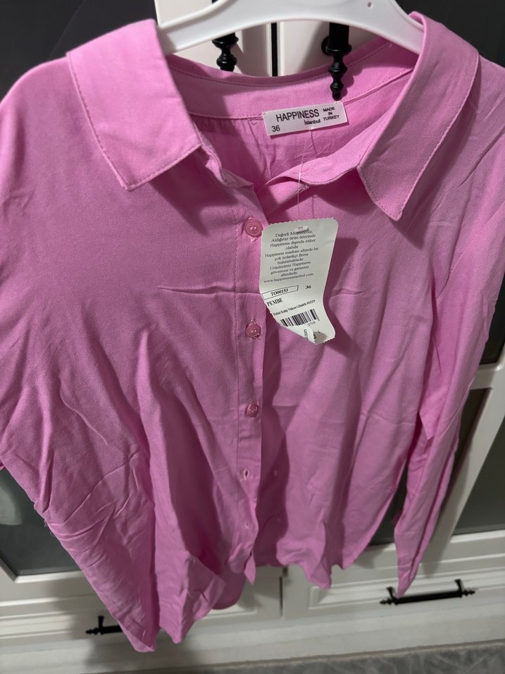 Pembe Düğmeli Uzun Kollu Kadın Gömlek - Görsel 3