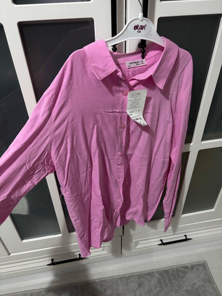 Pembe Düğmeli Uzun Kollu Kadın Gömlek - Görsel 2