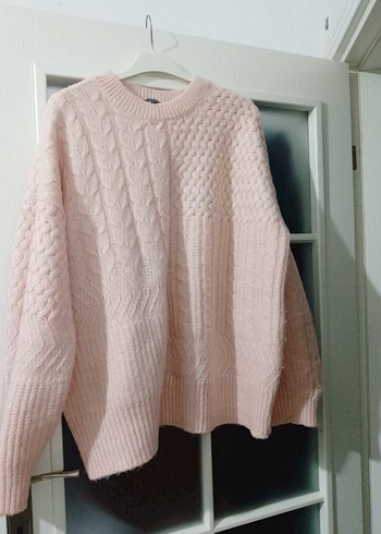 Pembe Örgü Kadın Triko Kazak - Görsel 2