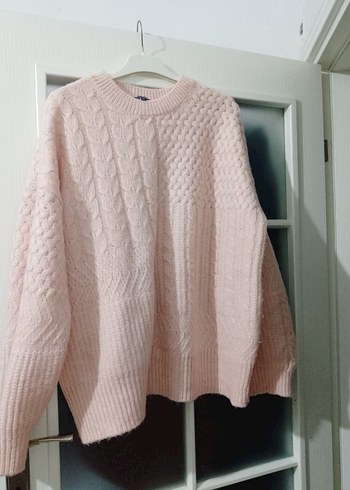 Pembe Örgü Kadın Triko Kazak - Görsel 4