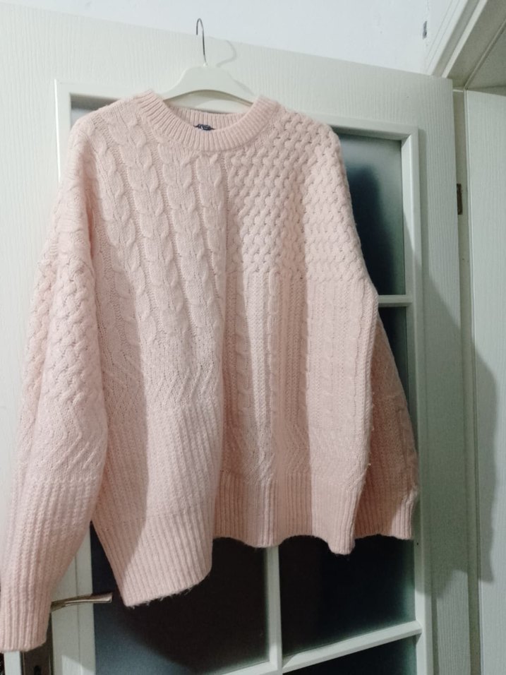 Pembe Örgü Kadın Triko Kazak - Görsel 2