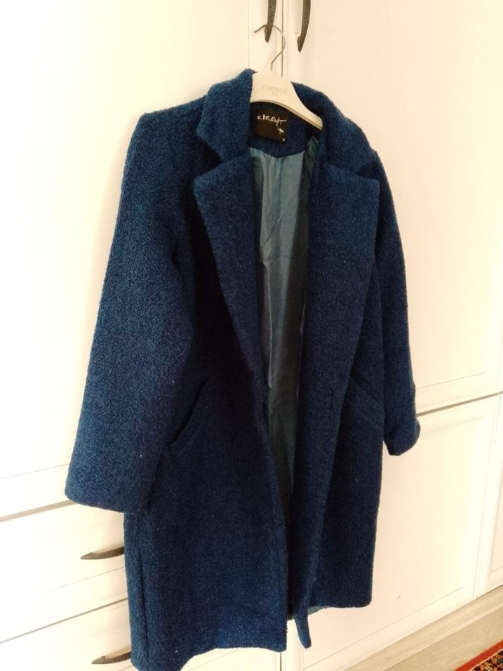 Mavi Kadın Yün Midi Kaban - Görsel 2