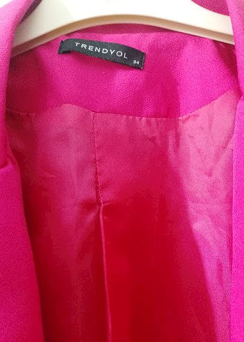 Düğmeli Pembe Kadın Blazer Ceket eşarp - Görsel 3