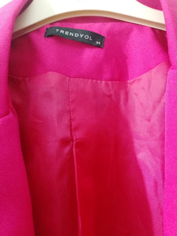 Düğmeli Pembe Kadın Blazer Ceket eşarp - Görsel 3