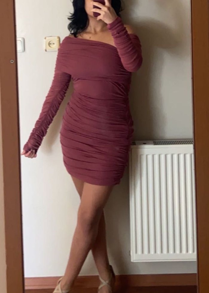 Gül Kurusu Drapeli Mini Straplez Elbise - Görsel 3